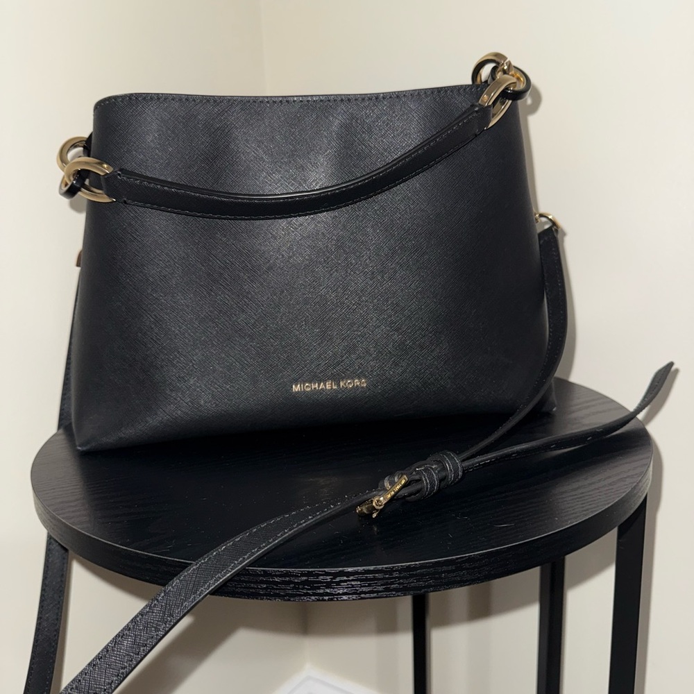 Michael Kors Sofia Satchel Large Black Leather Shoulder Bag/Cross Body